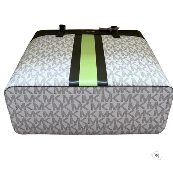 NWOT Michael Kors Center Stripe Morgan Large Tote Olive Multi - Picture 6 of 15